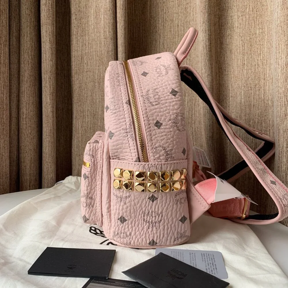 MCM Medium Stark Side Stud Backpack, Pink, - Picture 4 of 9